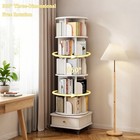 6 Tier Rotating Bookshelf  360   Display Round Spinning Bookshelf W  Drawer Us