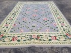 Vintage French Floral Needlepoint Handmade Multicolor Rug Wool Carpet 207x144 Cm