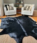 Dyed Black Cowhide Rug Leather All Natural Hair On Cow Hide Approximate Size 5x5