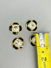 Vintage Rhinestone Gold Tone Metal   Black Enamel Large Buttons Set Of 4