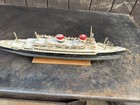 Large Vintage Hand Made Wooden Toy Boat Folk Art Painted Model Ship