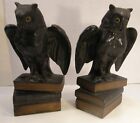 Antique Vintage Ronson Art Metal Works Owl Bookends Book Ends 8  Bronze Finish