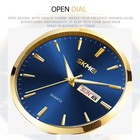 Skmei Men Quartz Watch Male Casual Gold Leather Calendar Date Week Wristwatch