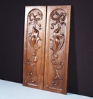 Pair Of French Antique Solid Walnut Highly Carved Panels With Intricate Designs