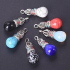Buddhist Teardrop Charm Pendant 39x15mm Stone Glass Tibetan Silver Pendants