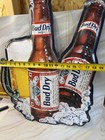 Vtg Budweiser Bud Dry 2 Bottle Embossed 1990 Metal Tin Tacker Bar Sign 19x25 