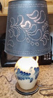 Pottery Table Lamp Floral Salt Glaze Vtg Pierced Tin Matching Shade