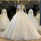 Wedding Dresses With Sparkling Beaded Appliques Long Sleeve V-neck Bridal Gown