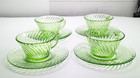 Vtg Set Of 4 Anchor Hocking Spiral Green Uranium Depression Glass Cups   Saucers