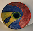 Colorful Round 11  Paisley Shapes Primary Colors Enamel On Copper Bowl - Signed