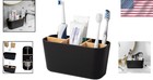 Toothbrush Holder Bathroom Organizer With 5 Slots Bamboo Plastic Countertop