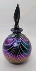 Vtg Iridescent Swirl Perfume Bottle W black Spiral Stopper Glass Act silvestri