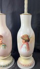 Vintage Pair Of Two Lamps Hand Painted Child Portrait Antique Bristol Glass Vase