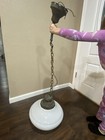 Vtg School House Pendant Light Milk Glass Globe Antique Ceiling Fixture 15 Inch