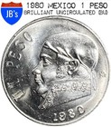 1980 Mexico Un  one  Peso Coin - Brilliant Uncirculated  bu 