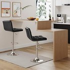 Adjustable Swivel Bar Stools Pu Leather Set Of 2 Comfortable High Back New