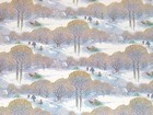 Vtg Christmas Store Wrapping Paper Gift Wrap 2 Yards Country Sled Scene Tree