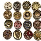  group J  20 Sm Antique Victorian Era Metal Buttons Including Florals   Tints
