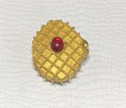 Houbigant Solid Perfume Compact Faux Ruby Chantilly Gold Basket Weave Vintage 