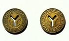 Vintage 2 - 1953 New York City Transit Authority Good For One Fare Subway Tokens