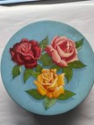 Vtg Floral Metal Tin Loaded Sewing Notions Wooden Spools Threads Buttons Buckles