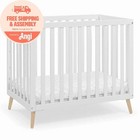 Convertible Mini Baby Crib W  2 75-inch Mattress Adjustable Height Compact Twin