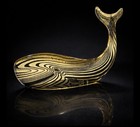 Glass Whale Figurine Gold And Black Swirl Pattern Decorative Sculpture