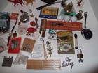 Vintage Estate Junk Drawer Lot Toys  Glass Trinkets  Watch  Metal  Locks  Games