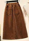 Women s Winter Corduroy Elastic Waist Ruffle A-line Midi Long Skirt