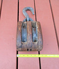 Vintage Large Wooden Double Block   Tackle Pulley   Iron Hook Barn Nautical Rope