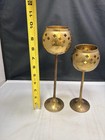 2 Brass Candle Holder India Decorative Perforated Cutout Star Design Boho Vtg
