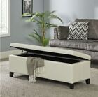 Beige Faux Leather Storage Ottoman Bench Durable In Door Out Door Seating Sturdy