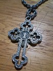  Saint Benedict Double Sided Silver Tone Crucifix Cross Rosary Necklace 20  