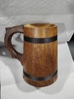 Vintage Wood Barrel Keg Mug Stein With Handles  Fabric Bands  Large 30oz