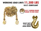 1 2  X 5  Binder Transport Chain Flat Bed Tow Grade 70 W  Clevis Grab Hooks 
