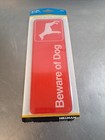 New  beware Of Dog  Durable Plastic Self Adhesive Sign Warning Red Wht - 3x9