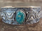 Navajo Indian Sterling Silver   Turquoise Cuff Bracelet Signed Roland Dixon