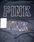 Victoria s Secret Pink Bling Rhinestones Relay Fz Jacket   Leggings Set Black Xl