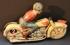 Technofix Vintage Tin Toy Motorcycle With Rider  2 Broken Parts 