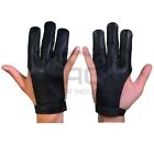 3 Finger Leather Archery Shooting Gloves Cow Leather Black   Yellow