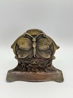 Antique Bookend Doorstop Single Cast Metal Butterfly Ornate Art Nouveau Style