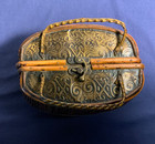 Vtg Wicker Hand Bag 5      x 7      purse Basket Hook Latch   Decor Scroll Metal tin Top