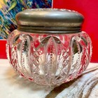 Vintage Cut Glass Vanity Powder Jar W  Repousse Metal  pewter   Lid Lovely