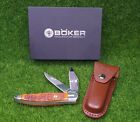 Boker Folding Hunter 2-blade Brown Bone Handle Knife W  Sheath - 110273bb