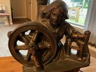 Vintage Copper Brass Lamp Mid Century Modern Woman Spinning Wheel Glass Light