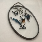 Stained Glass Oval Sun Catcher Hummingbird And Flowers With Chain Ornament
