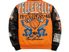 Men s Orange Black Leather Varsity Jacket Pelle Pelle Style Bomber Coat Zip