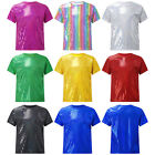 Kids Boys Girls T-shirt Unisex Tops Glitter Jazz Performance Dancewear Shiny
