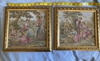  3 vintage Antique Victorian Gold Tone Floral Etched Framed Maiden Embroideries