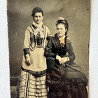 Antique Tintype Photograph Lovely Women Beautiful Fashionable Dresses Tinted
